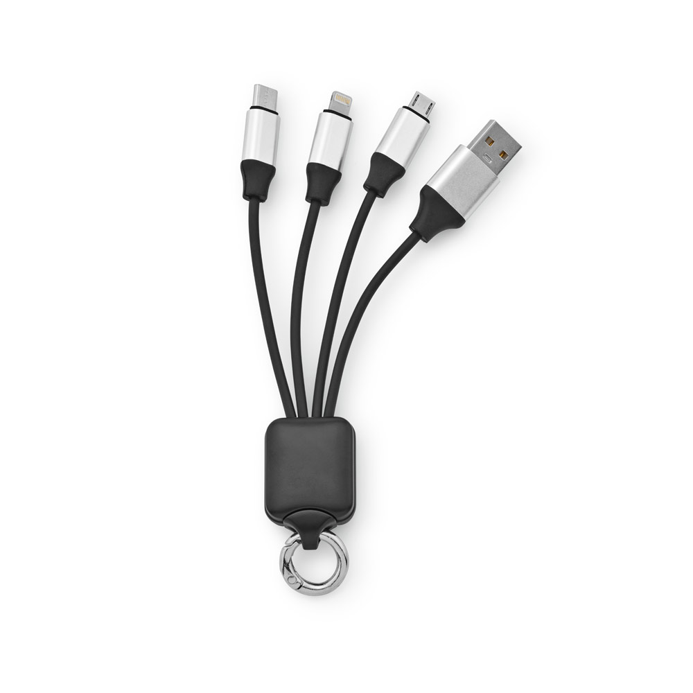 Cabo USB de carregamento rápido 3 em 1 com corpo em PET 100% reciclado